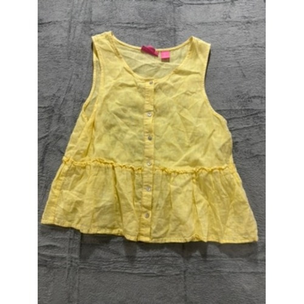 Isaac Mizrahi Linen Peplum Tank Top Womens L Yellow Button Front Summer